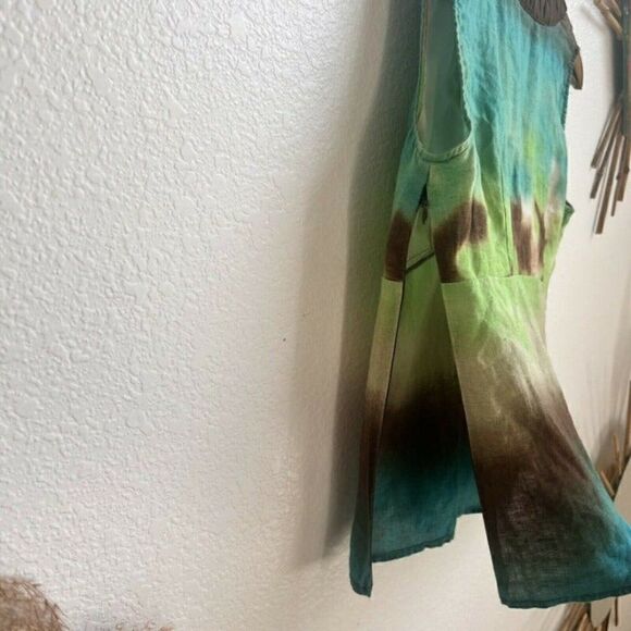 Saint Tropez West Womens Linen Sleeveless Green & Blue Tie Dye Summer Blouse SM - Picture 5 of 11